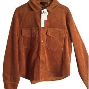 Sanctuary Womens Corduroy Shirt Size S Brown Snap Front Relaxed Shacket NWT